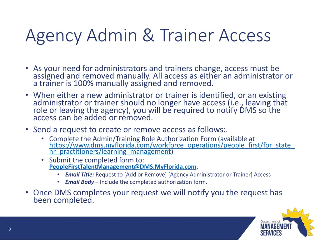 agency admin trainer access