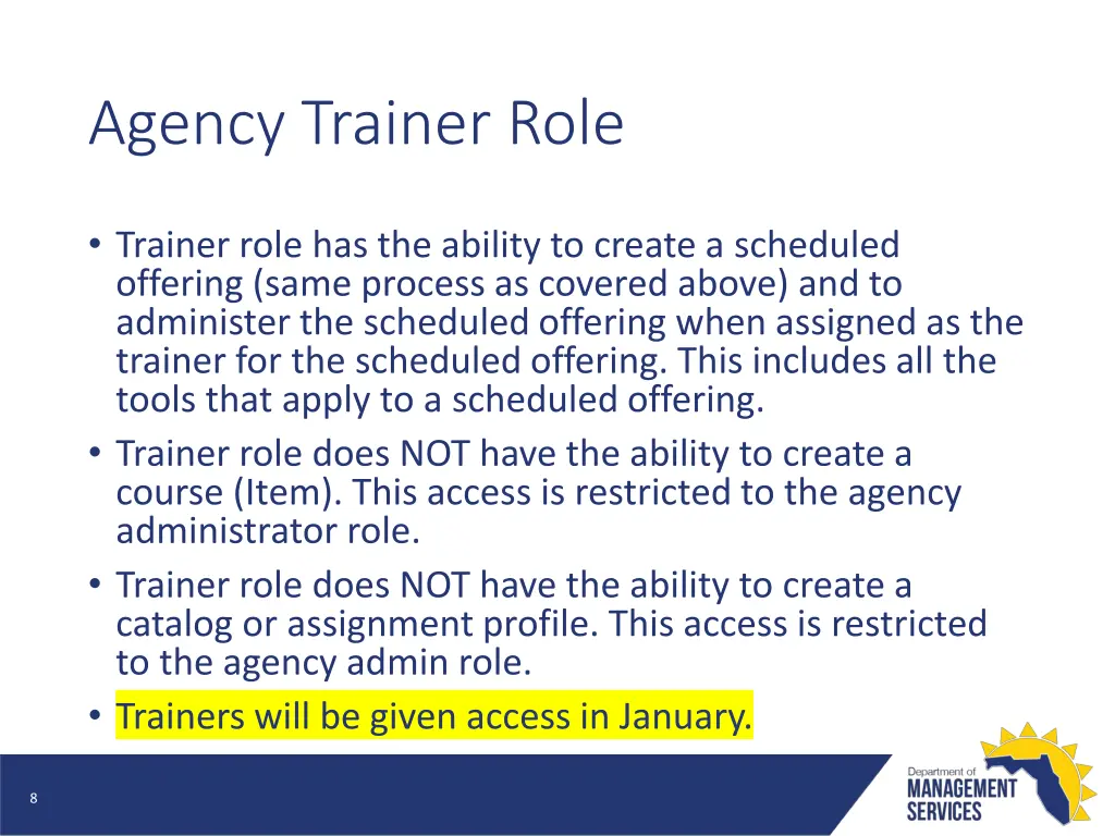 agency trainer role