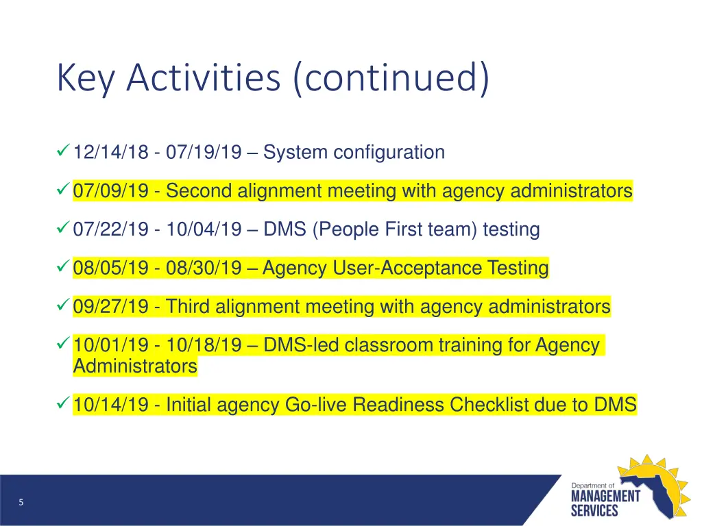 key activities continued