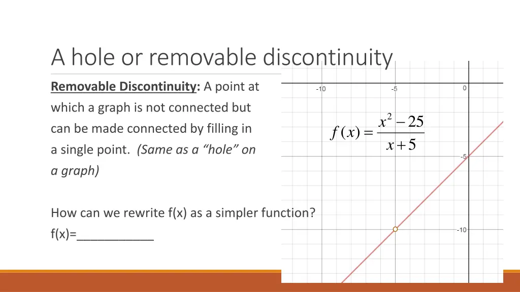 a hole or removable discontinuity