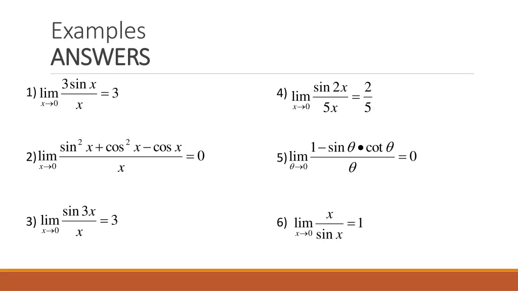 examples answers answers sin 3 lim 0 x