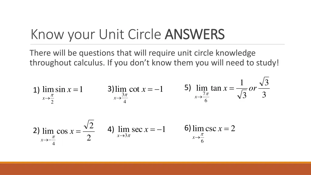 know your unit circle answers