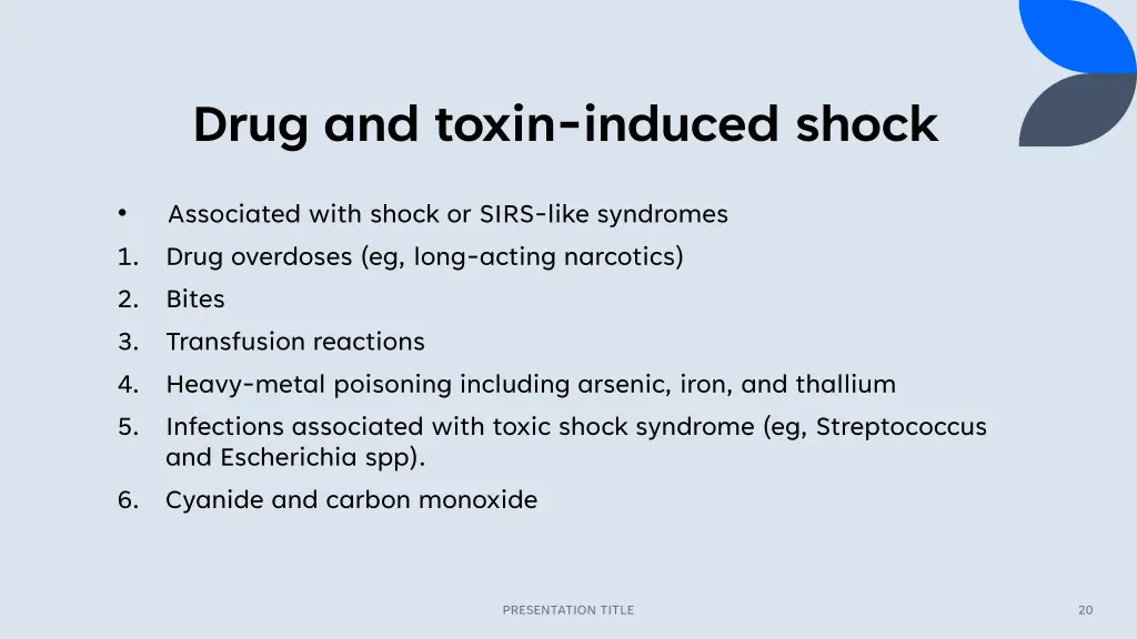 drug and toxin induced shock