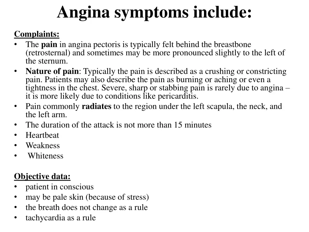 angina symptoms include