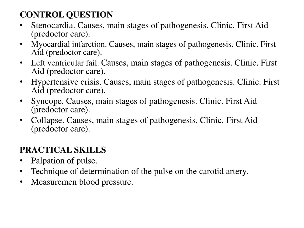 control question stenocardia causes main stages