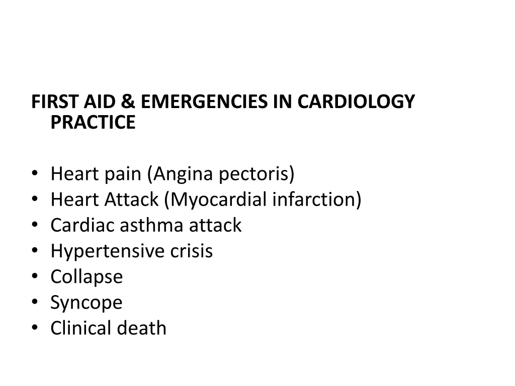 first aid emergencies in cardiology practice