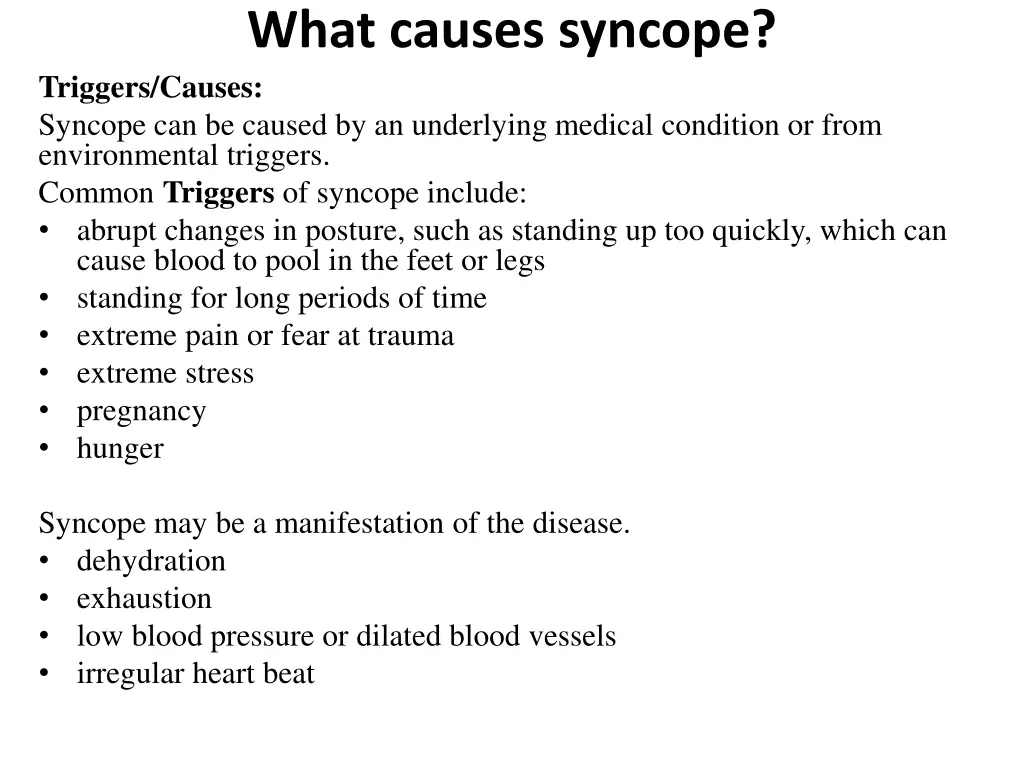 what causes syncope triggers causes syncope
