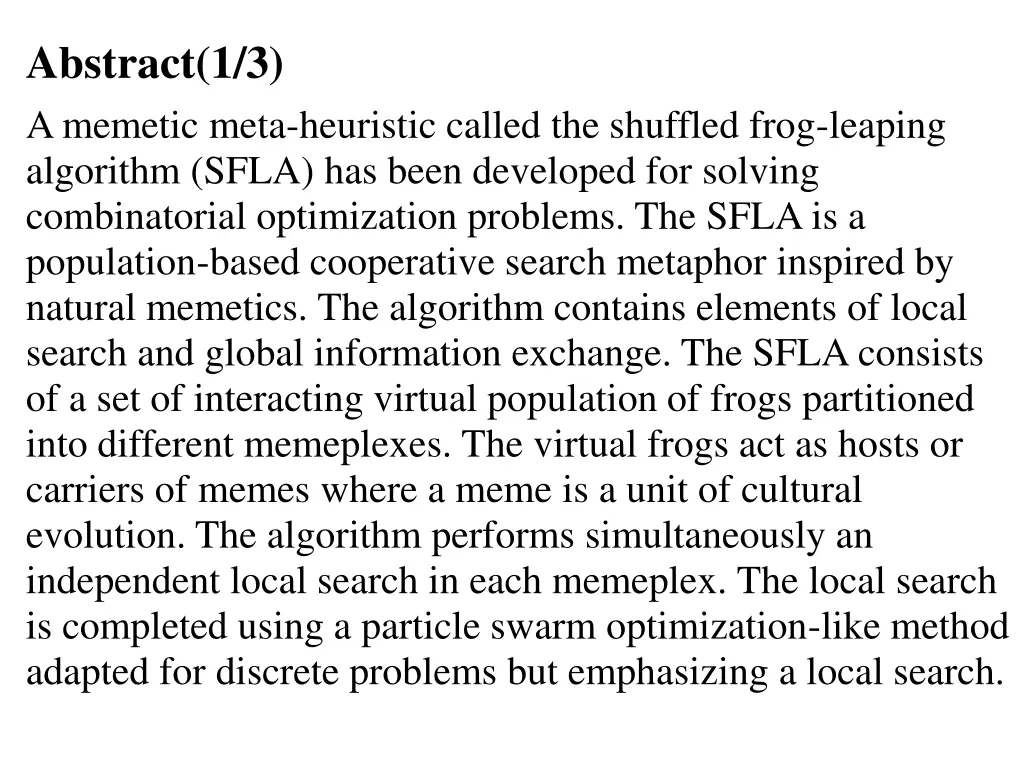 abstract 1 3 a memetic meta heuristic called