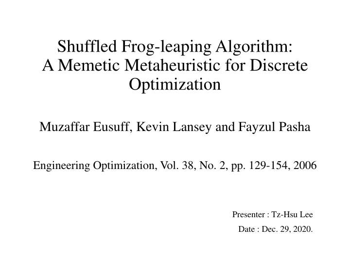 shuffled frog leaping algorithm a memetic