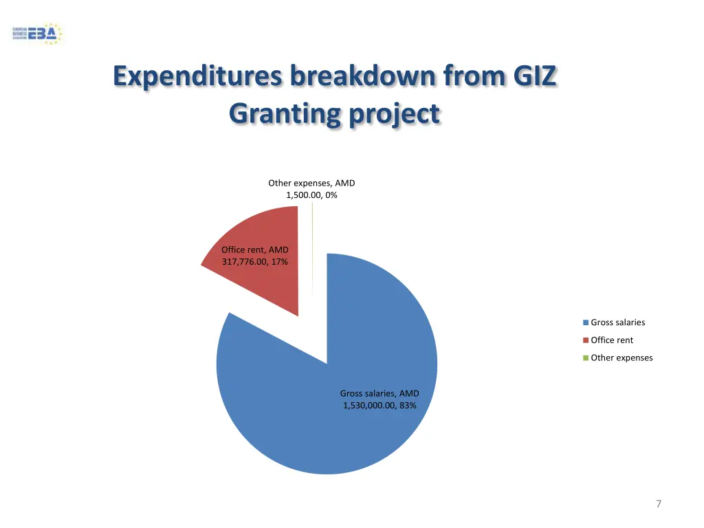 expenditures breakdown from giz granting project