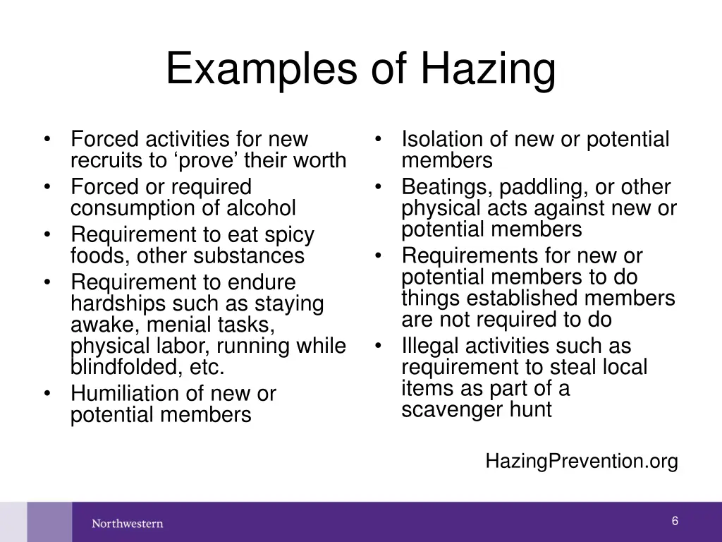 examples of hazing