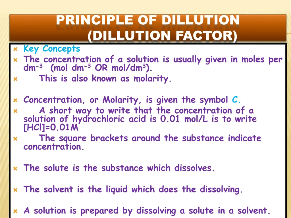 principle of dillution dillution factor
