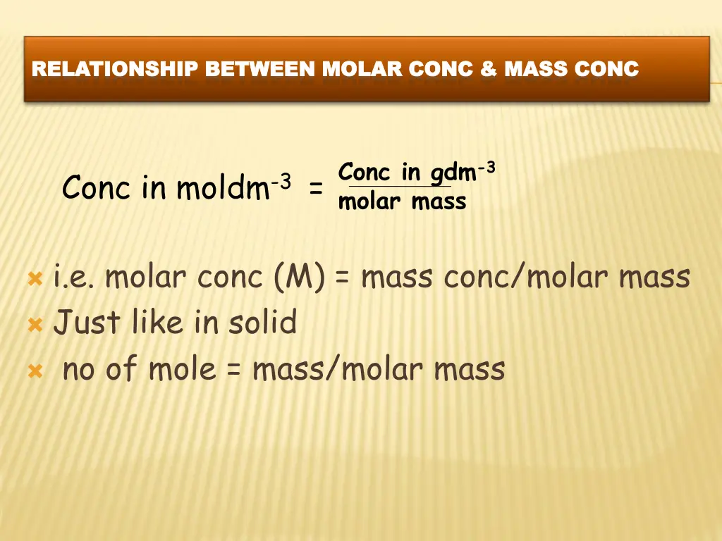 relationship between molar relationship between