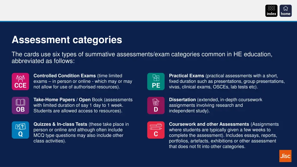 assessment categories