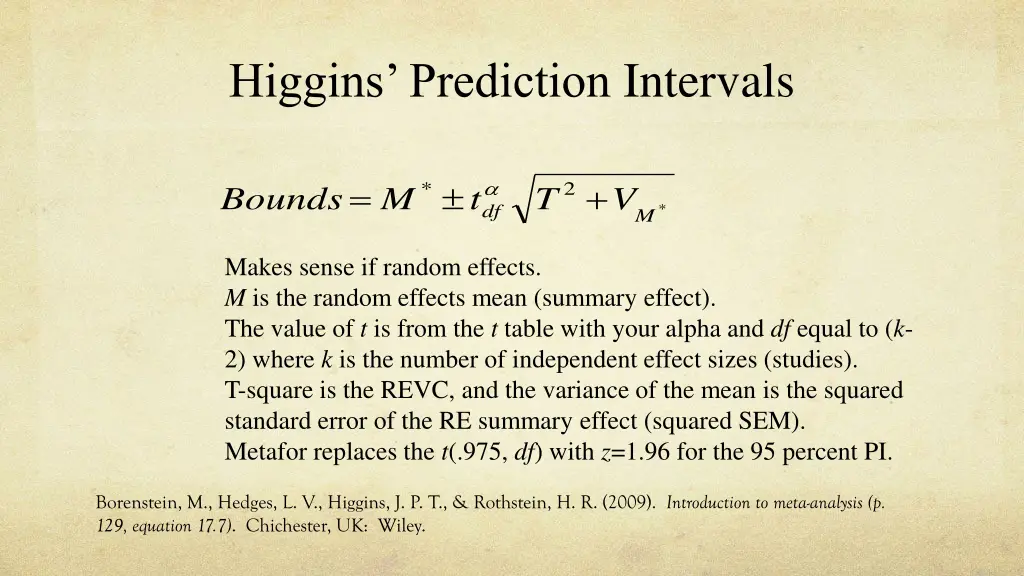 higgins prediction intervals