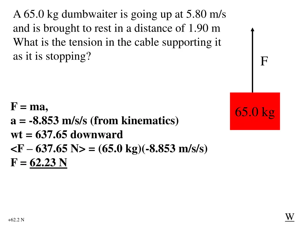 a 65 0 kg dumbwaiter is going