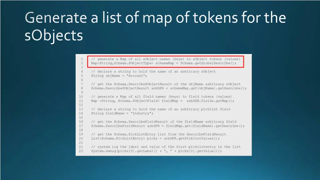 generate a list of map of tokens for the sobjects