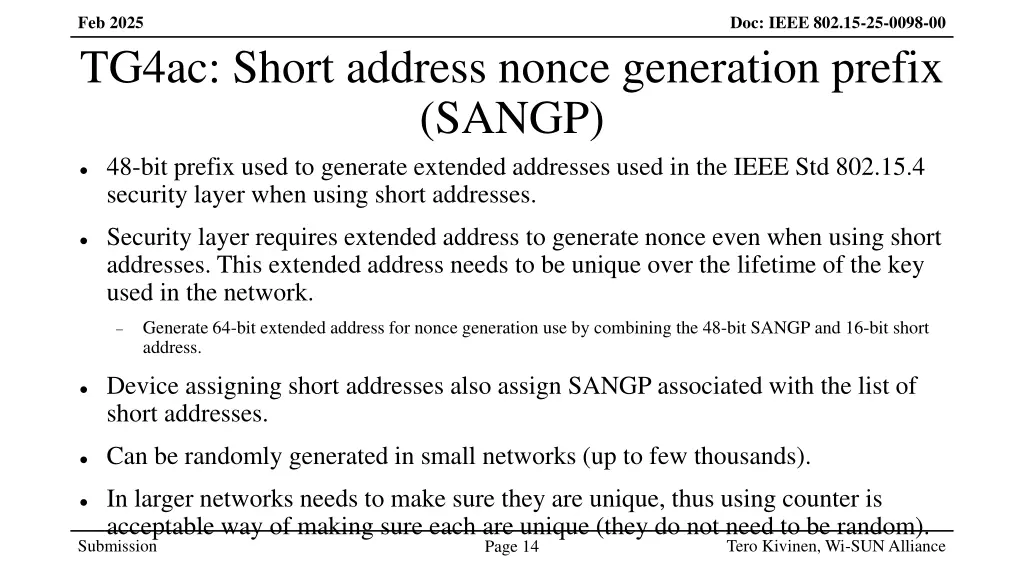 feb 2025 tg4ac short address nonce generation