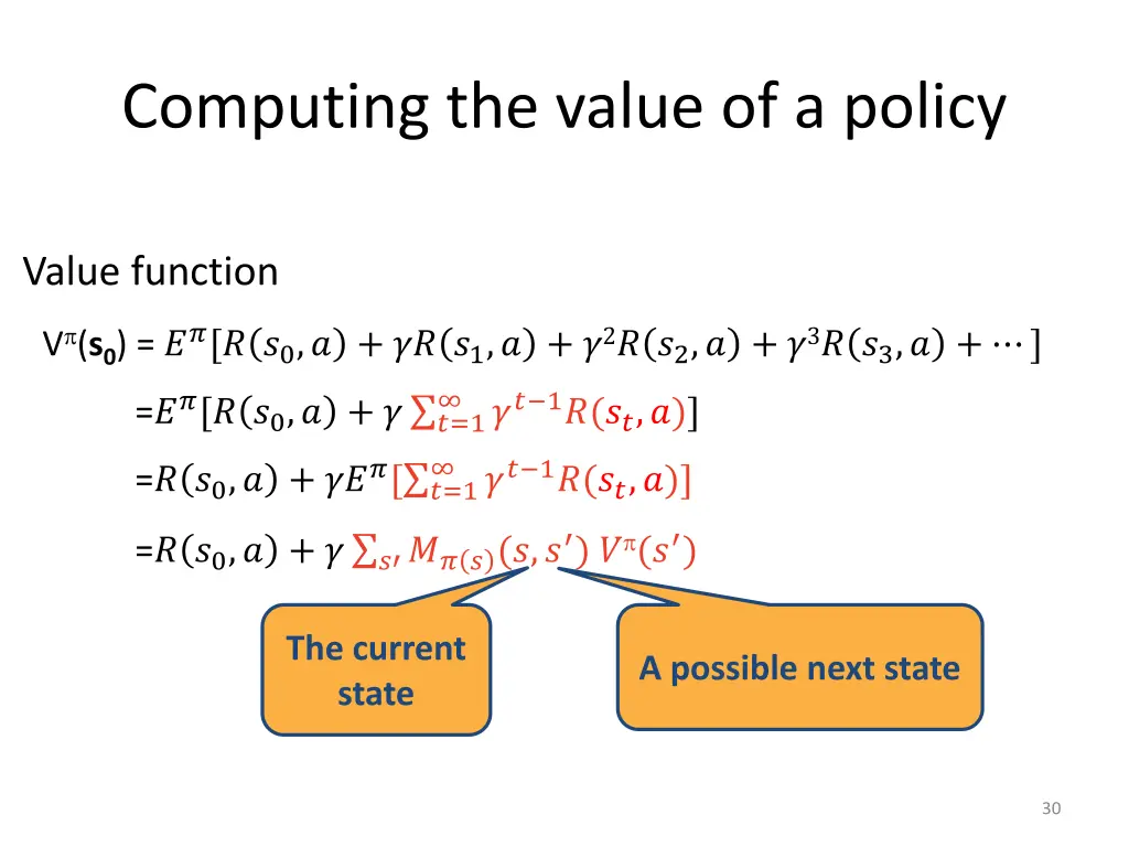 computing the value of a policy