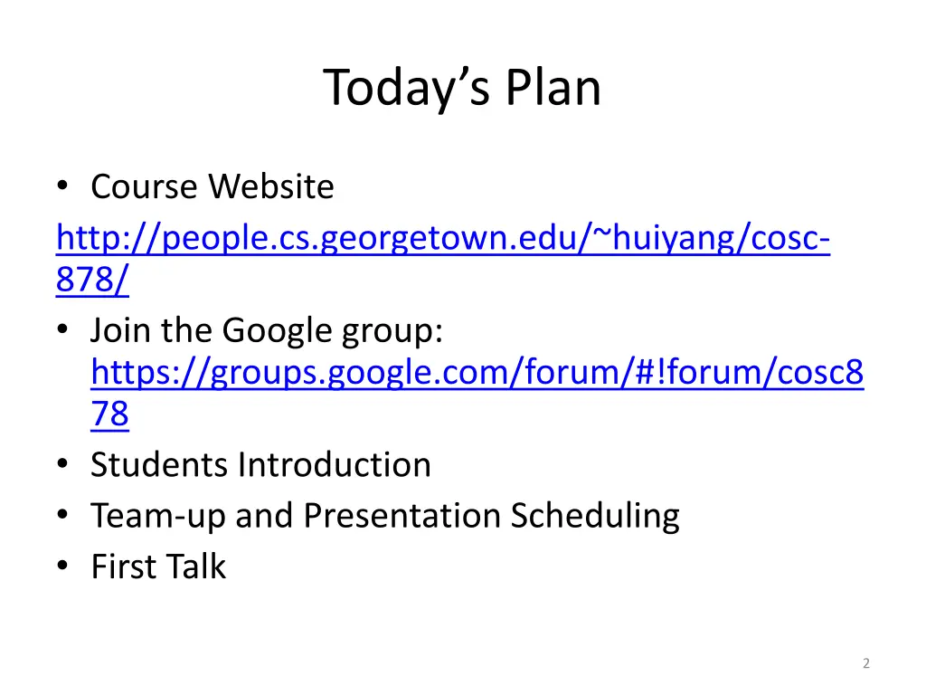 today s plan