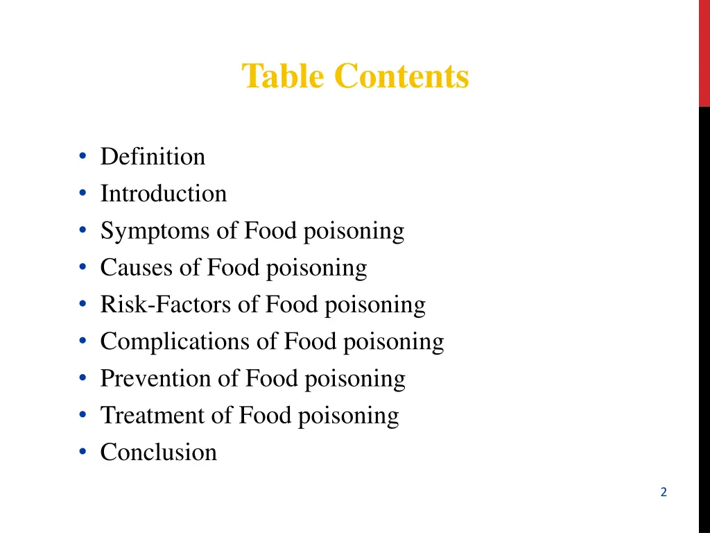 table contents