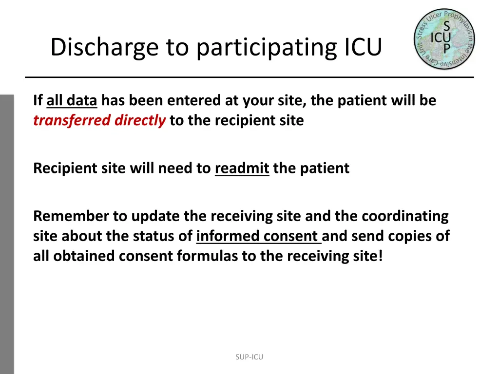 discharge to participating icu 1