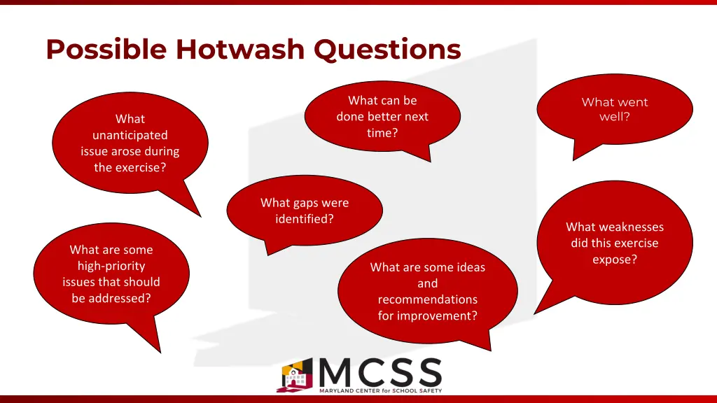 possible hotwash questions
