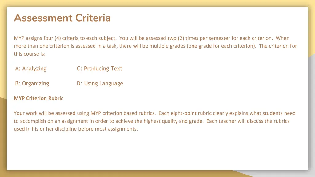 assessment criteria