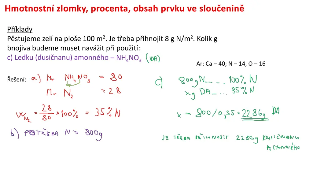 hmotnostn zlomky procenta obsah prvku ve slou enin 14