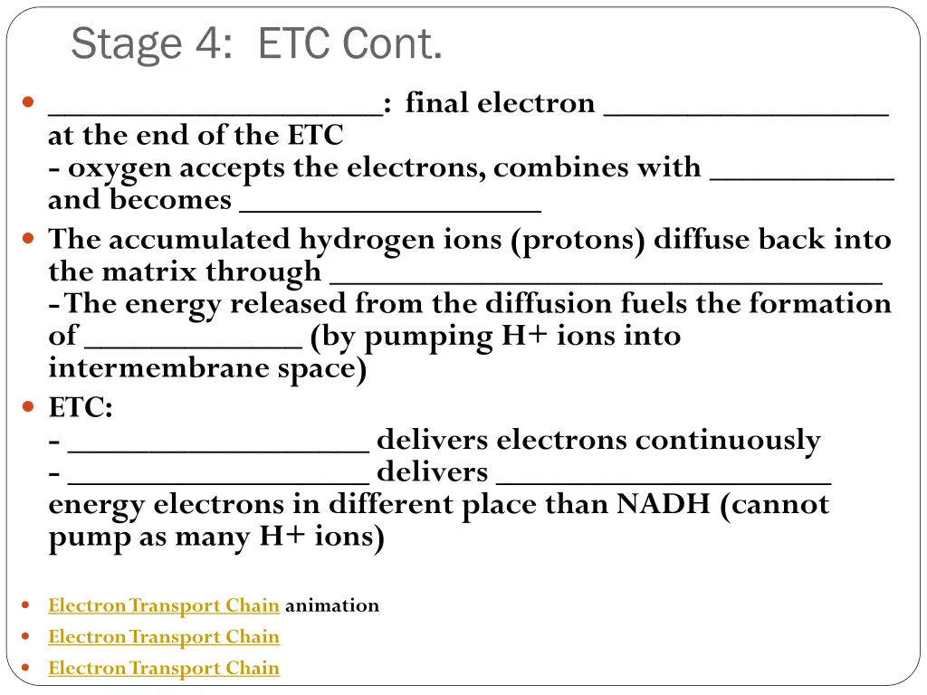 stage 4 etc cont