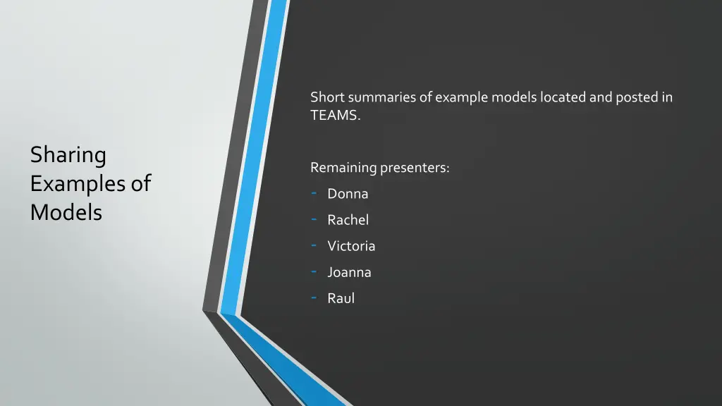 short summaries of example models located