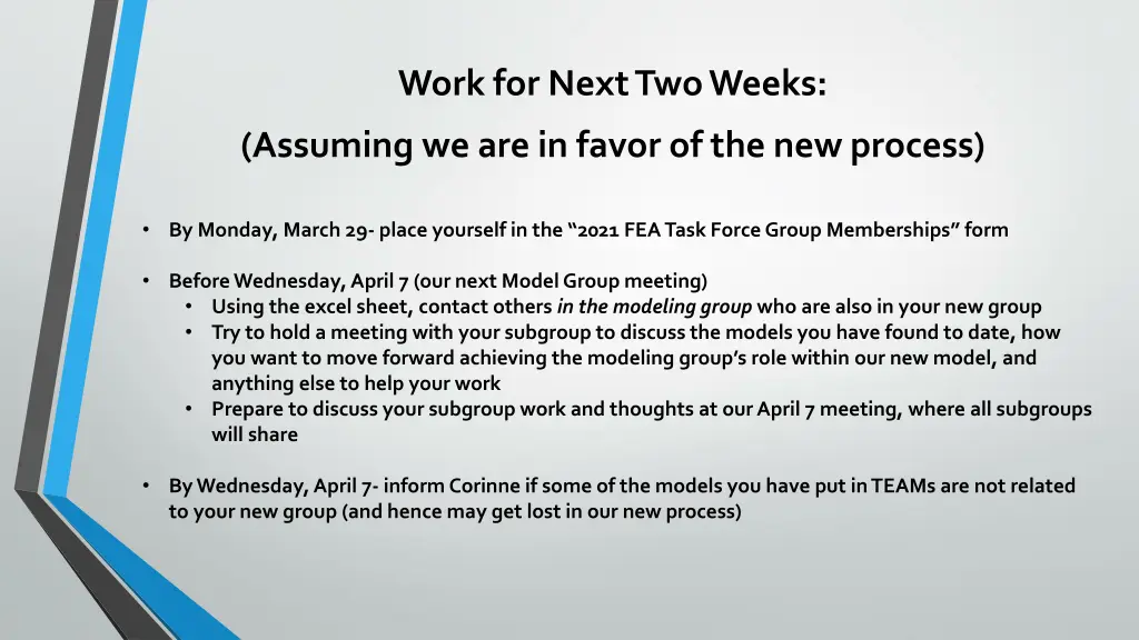 work for next two weeks