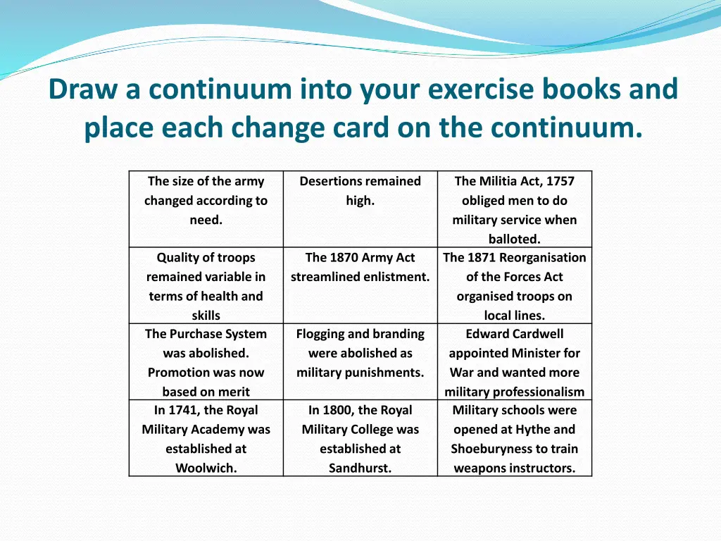 draw a continuum into your exercise books