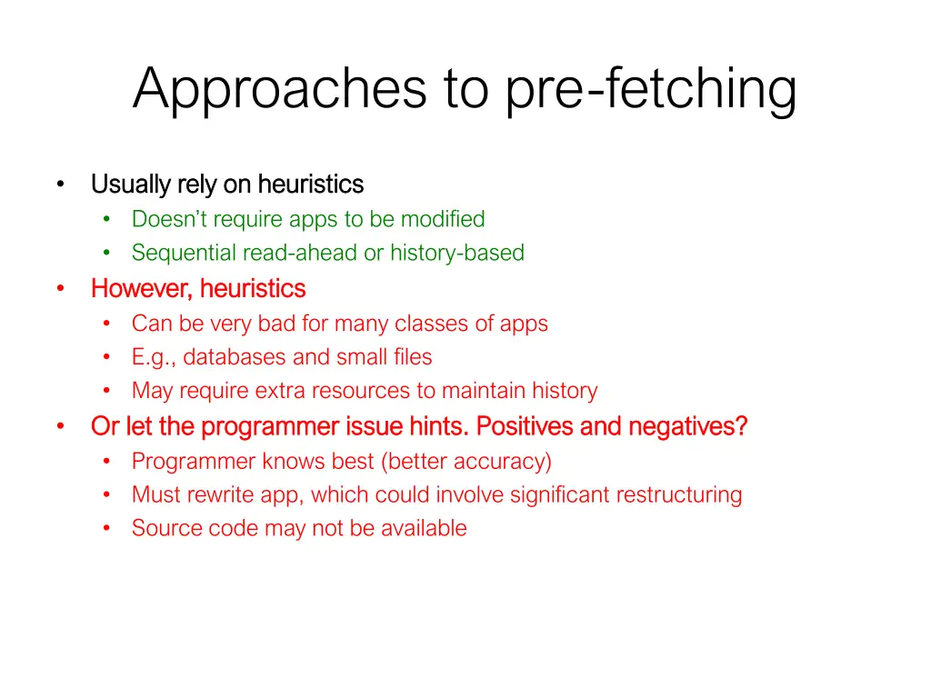 approaches to pre fetching