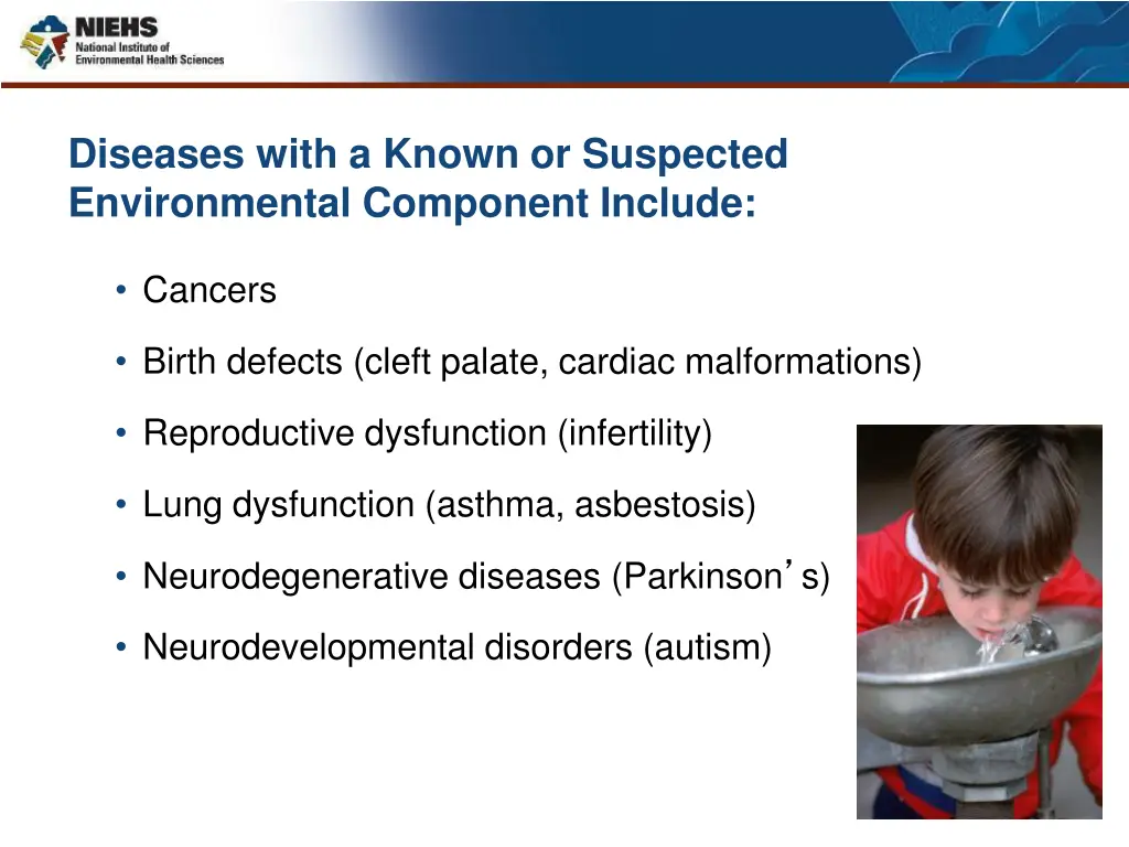 diseases with a known or suspected environmental