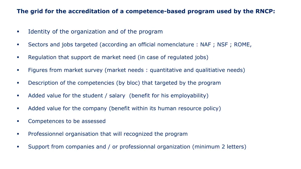 the grid for the accreditation of a competence