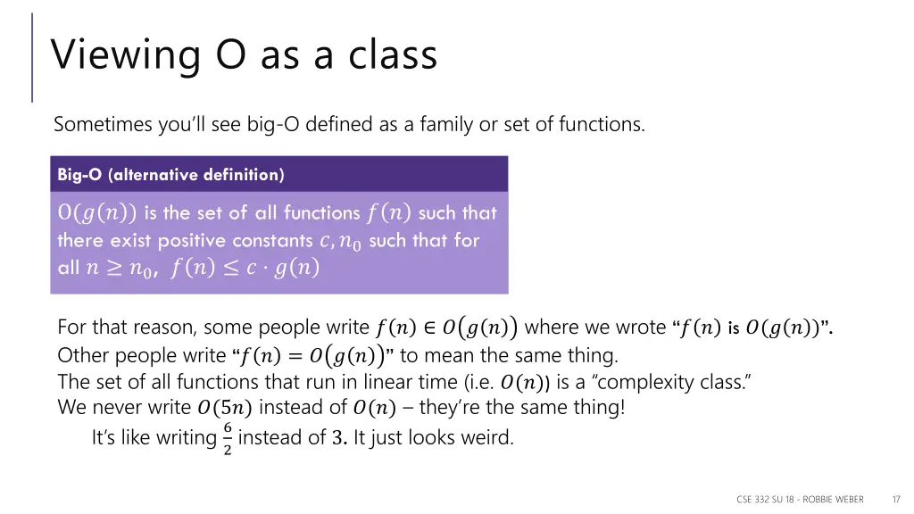 viewing o as a class