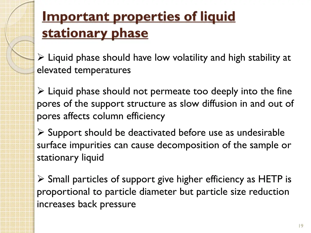 important properties of liquid stationary phase