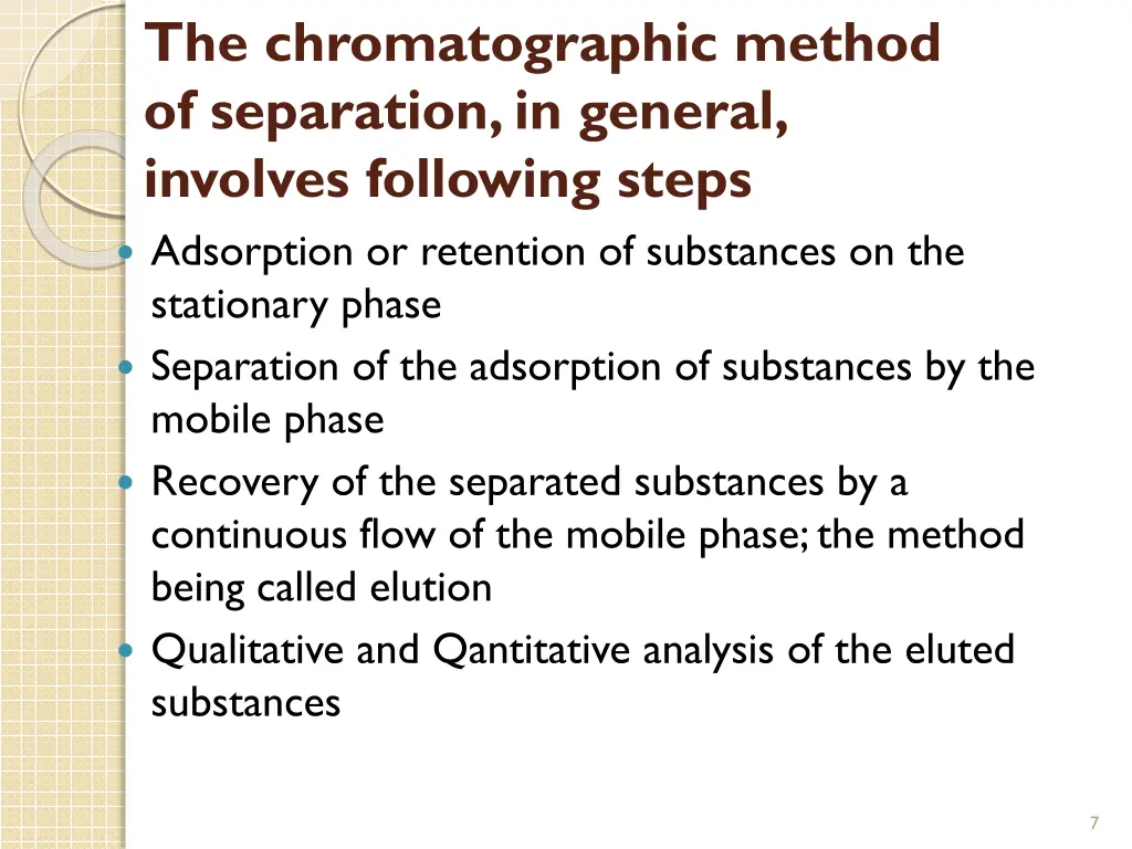 the chromatographic method of separation