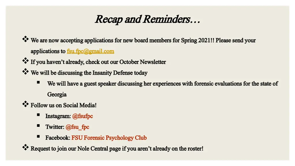 recap and reminders recap and reminders