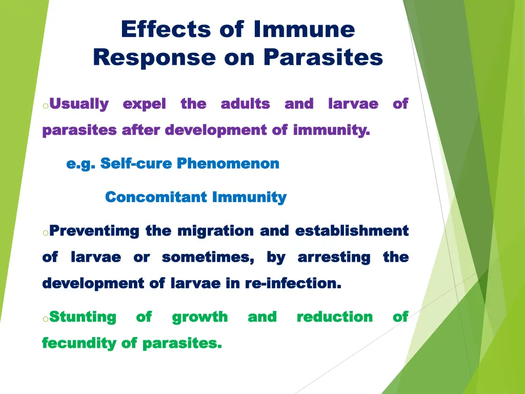 effects of immune response on parasites