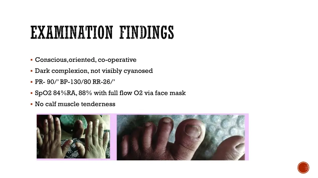 examination findings