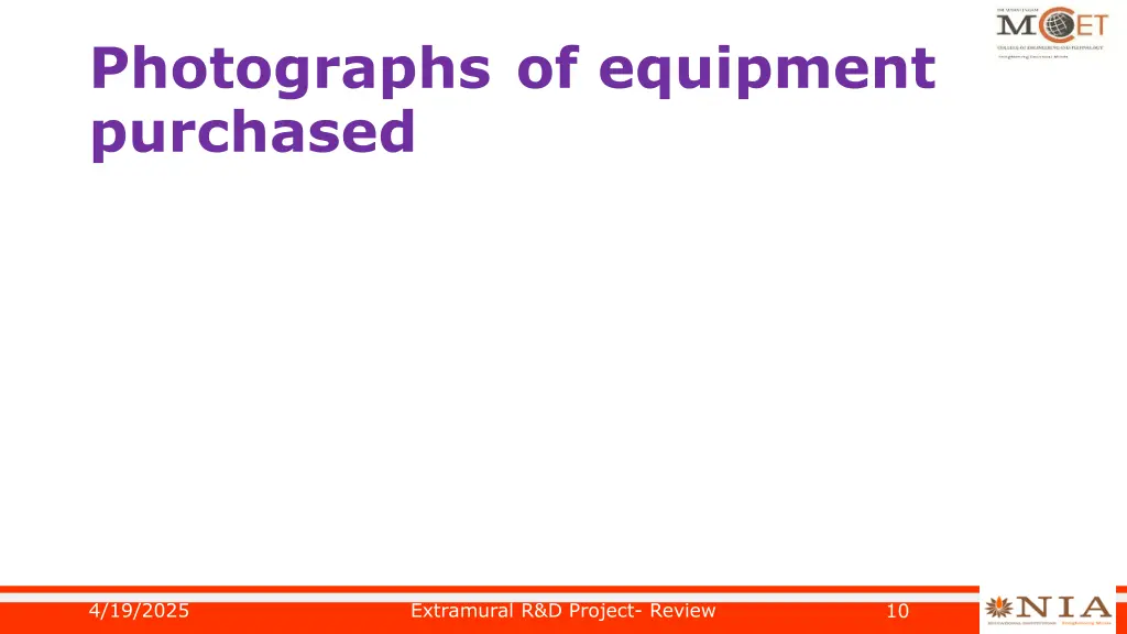photographs of equipment purchased