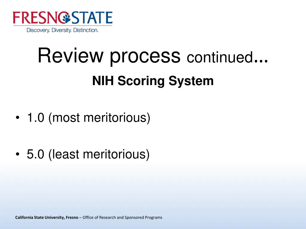 review process continued nih scoring system