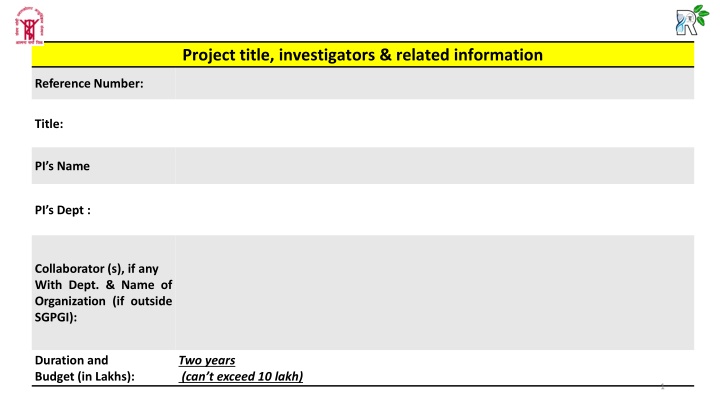 project title investigators related information