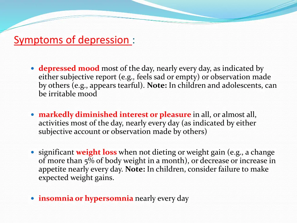 symptoms of depression