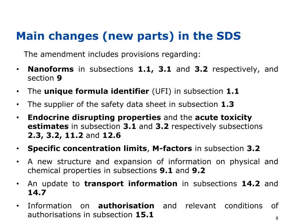 main changes new parts in the sds