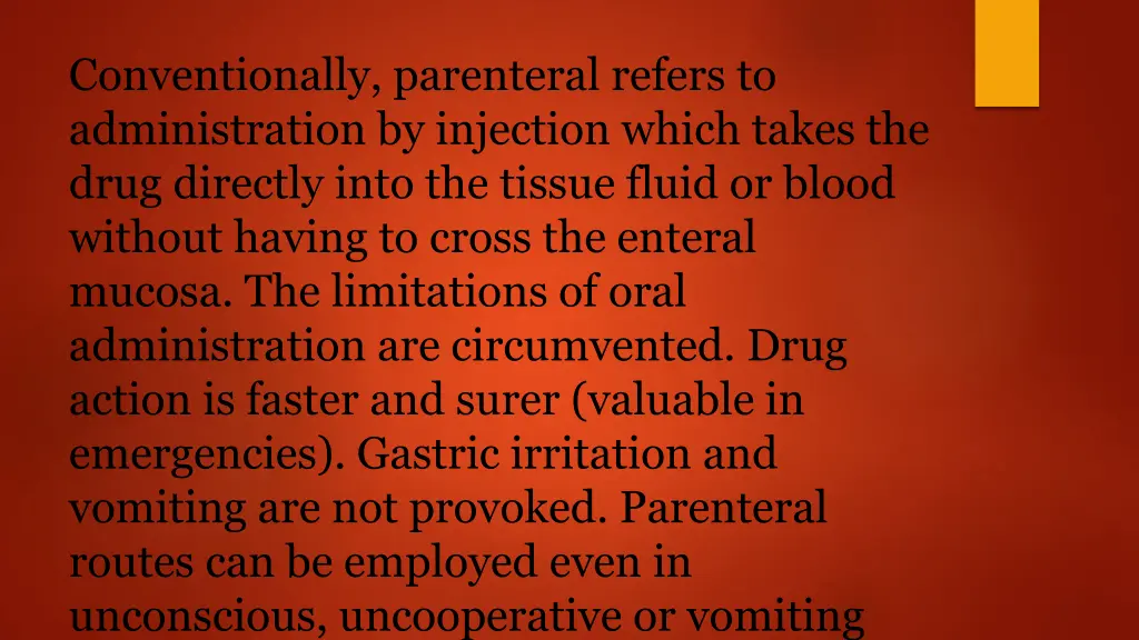 conventionally parenteral refers
