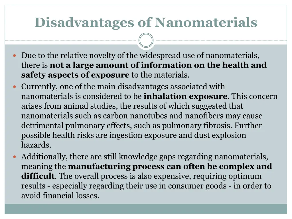 disadvantages of nanomaterials