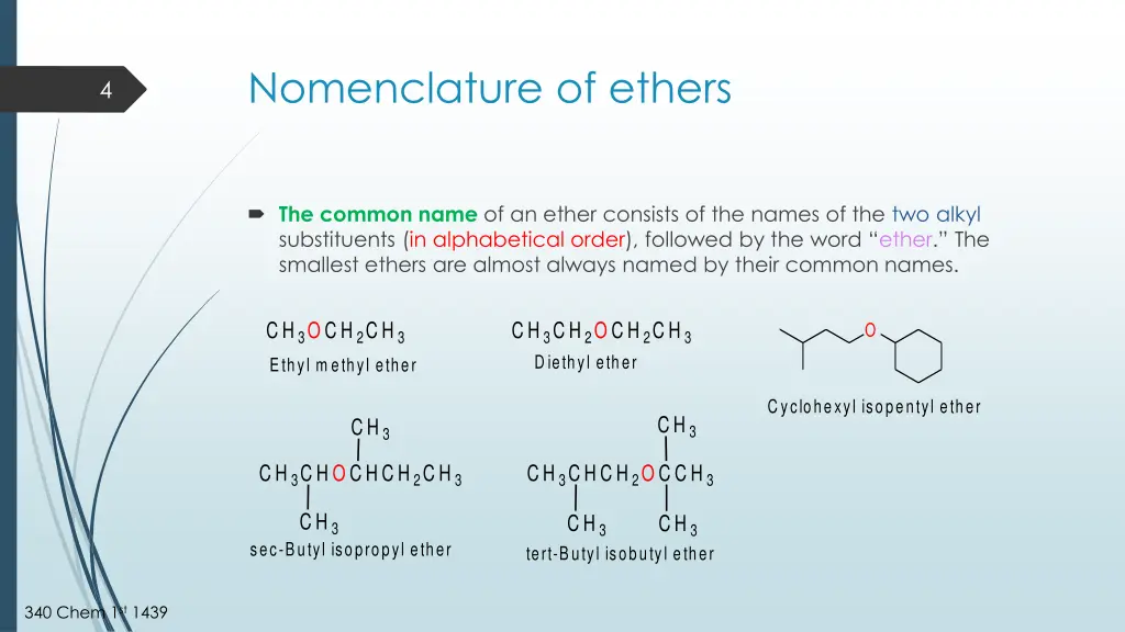 nomenclature of ethers